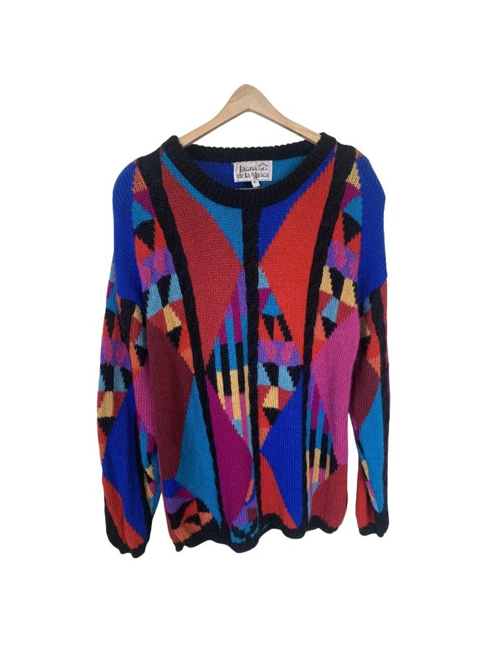 Vtg Alpaca Dad Sweater XL Geometric Unisex LaCasa De La Pullover Wool Crewneck